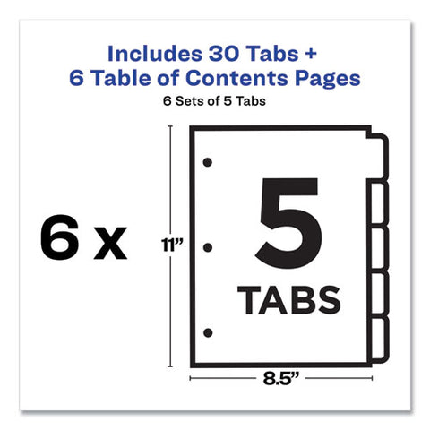 Customizable Table Of Contents Ready Index Black And White Dividers, 5-tab, 1 To 5, 11 X 8.5, White, 6 Sets