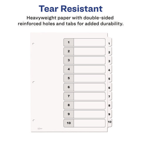 Customizable Table Of Contents Ready Index Black And White Dividers, 10-tab, 1 To 10, 11 X 8.5, White, 6 Sets