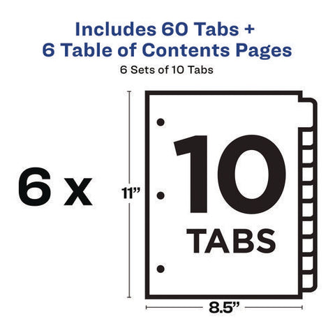 Customizable Table Of Contents Ready Index Black And White Dividers, 10-tab, 1 To 10, 11 X 8.5, White, 6 Sets