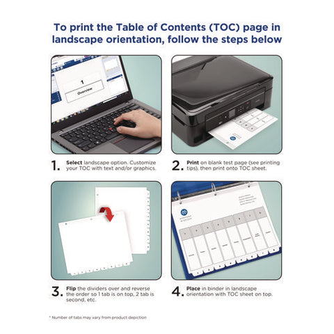 Customizable Table Of Contents Ready Index Black And White Dividers, 10-tab, 1 To 10, 11 X 8.5, White, 6 Sets