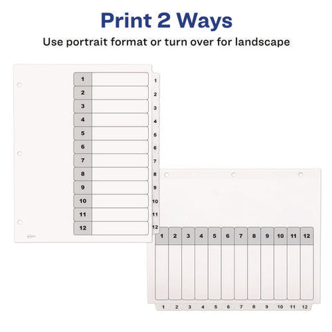 Customizable Table Of Contents Ready Index Black And White Dividers, 12-tab, 1 To 12, 11 X 8.5, White, 6 Sets