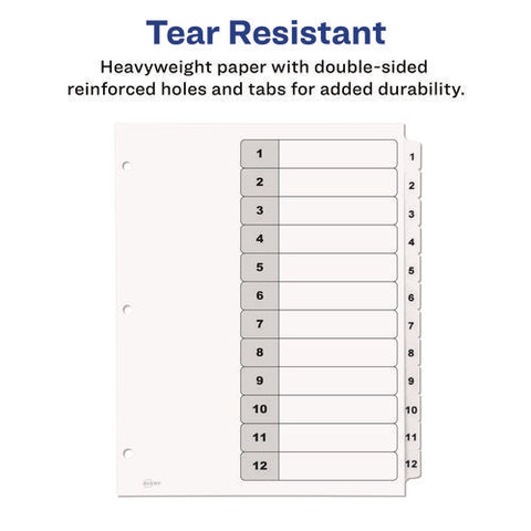 Customizable Table Of Contents Ready Index Black And White Dividers, 12-tab, 1 To 12, 11 X 8.5, White, 6 Sets