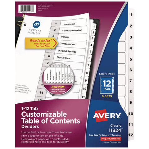 Customizable Table Of Contents Ready Index Black And White Dividers, 12-tab, 1 To 12, 11 X 8.5, White, 6 Sets