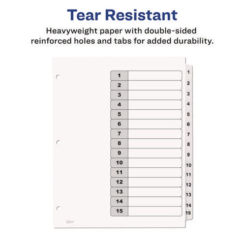 Customizable Table Of Contents Ready Index Black And White Dividers, 15-tab, 1 To 15, 11 X 8.5, White, 6 Sets