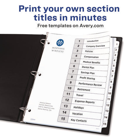 Customizable Table Of Contents Ready Index Black And White Dividers, 15-tab, 1 To 15, 11 X 8.5, White, 6 Sets