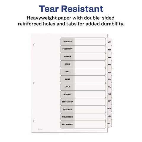 Customizable Table Of Contents Ready Index Black And White Dividers, 12-tab, Jan. To Dec., 11 X 8.5, White, 6 Sets