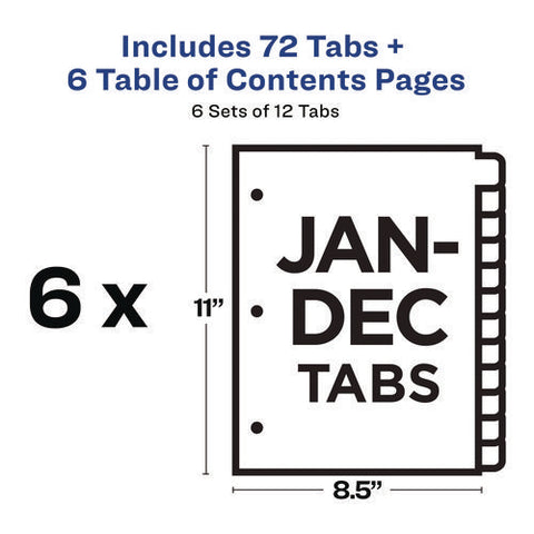 Customizable Table Of Contents Ready Index Black And White Dividers, 12-tab, Jan. To Dec., 11 X 8.5, White, 6 Sets