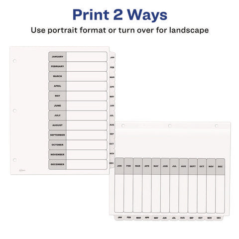 Customizable Table Of Contents Ready Index Black And White Dividers, 12-tab, Jan. To Dec., 11 X 8.5, White, 6 Sets