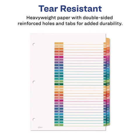 Customizable Table Of Contents Ready Index Multicolor Dividers, 31-tab, 1 To 31, 11 X 8.5, White, 6 Sets