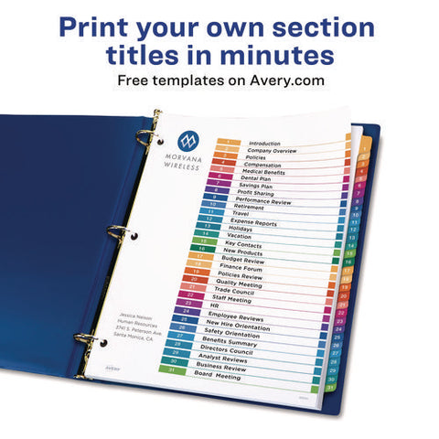 Customizable Table Of Contents Ready Index Multicolor Dividers, 31-tab, 1 To 31, 11 X 8.5, White, 6 Sets