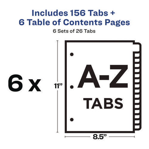 Customizable Table Of Contents Ready Index Multicolor Dividers, 26-tab, A To Z, 11 X 8.5, White, 6 Sets