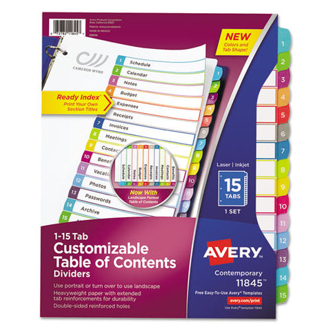 Customizable Toc Ready Index Multicolor Tab Dividers, 15-tab, 1 To 15, 11 X 8.5, White, Contemporary Color Tabs, 1 Set