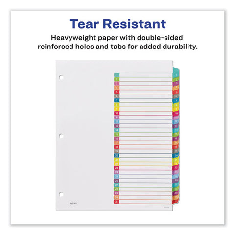 Customizable Toc Ready Index Multicolor Tab Dividers, 31-tab, 1 To 31, 11 X 8.5, White, Contemporary Color Tabs, 1 Set