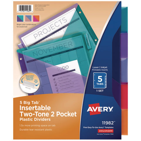 Big Tab Insertable Two-pocket Plastic Dividers, 5-tab, 11.13 X 9.25, Assorted, 1 Set