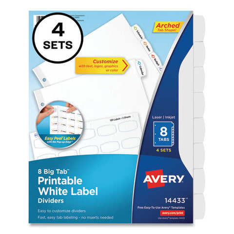 Big Tab Printable White Label Tab Dividers, 8-tab, 11 X 8.5, White, 4 Sets