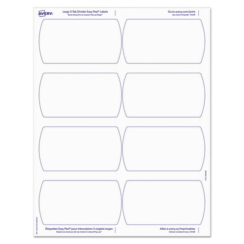 Big Tab Printable Large White Label Tab Dividers, 5-tab, 11 X 8.5, White, 20 Sets