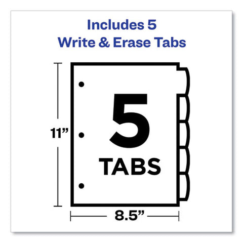 Big Tab Write And Erase Durable Plastic Dividers, 5-tab, 11 X 8.5, Assorted, 1 Set