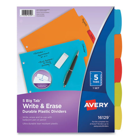 Big Tab Write And Erase Durable Plastic Dividers, 5-tab, 11 X 8.5, Assorted, 1 Set