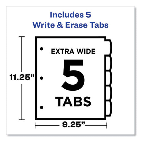 Write And Erase Durable Plastic Dividers With Slash Pocket, 3-hold Punched, 5-tab, 11.13 X 9.25, Assorted, 1 Set