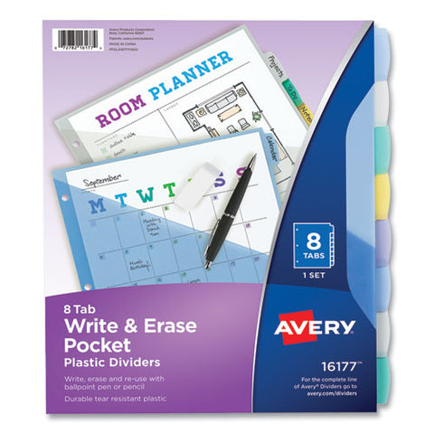 Write And Erase Durable Plastic Dividers With Slash Pocket, 3-hold Punched, 8-tab, 11.13 X 9.25, Assorted, 1 Set