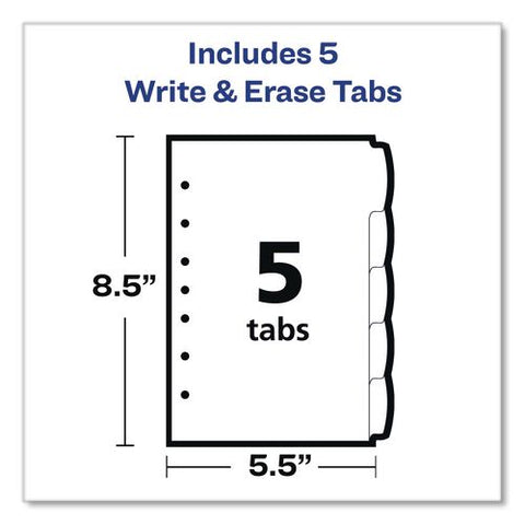 Write And Erase Plastic Mini Dividers, 5-tab, 8.5 X 5.5, Assorted, 1 Set