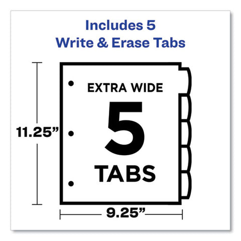 Write And Erase Big Tab Durable Plastic Dividers, Expandable Pocket, 3-hole Punched, 5-tab, 11 X 8.5, Assorted, 1 Set