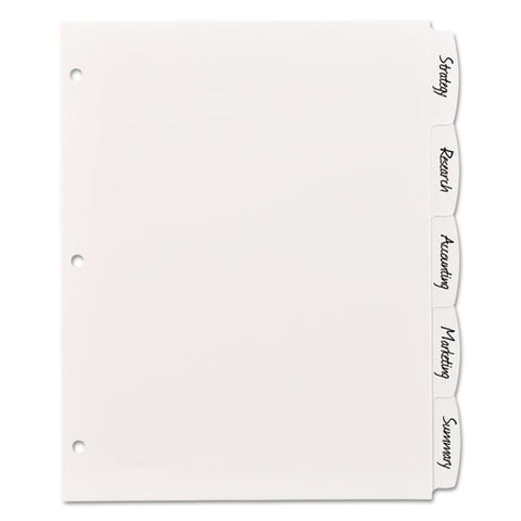 Write And Erase Big Tab Durable Plastic Dividers, 3-hole Punched, 5-tab, 11 X 8.5, White, 1 Set