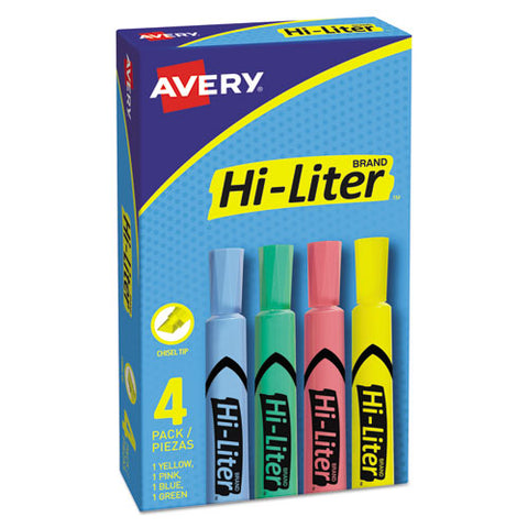 Hi-liter Desk-style Highlighters, Assorted Ink Colors, Chisel Tip, Assorted Barrel Colors, 4/set