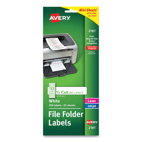 Mini-sheets Permanent File Folder Labels, 0.66 X 3.44, White, 12/sheet, 25 Sheets/pack