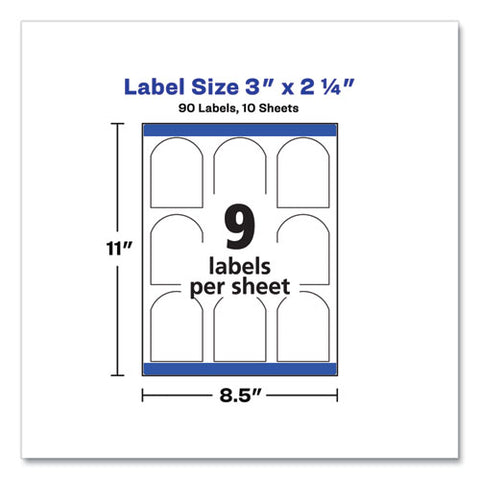 Textured Arched Print-to-the-edge Labels, Laser Printers, 3 X 2.25, White, 9/sheet, 10 Sheets/pack