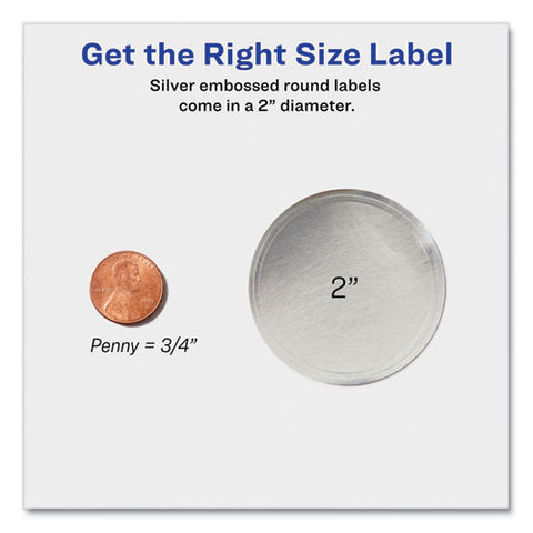 Round Labels, Inkjet Printers, 2" Dia, Silver, 12/sheet, 8 Sheets/pack