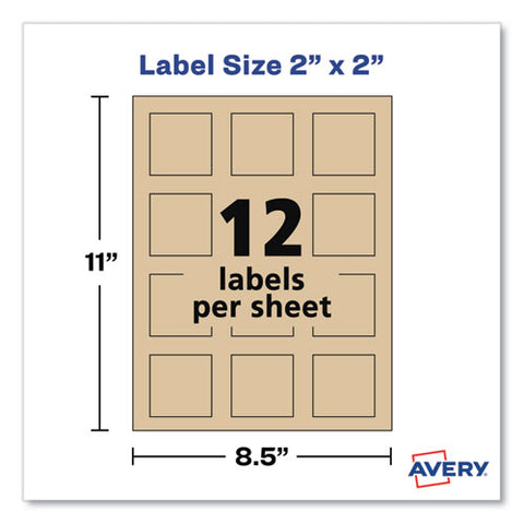 Square Print-to-the-edge Labels, Inkjet/laser Printers, 2 X 2, Kraft Brown, 12/sheet, 25 Sheets/pack