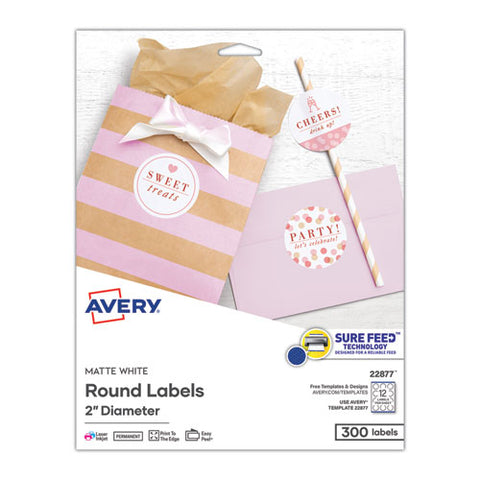 Round Print-to-the Edge Labels With Surefeed And Easypeel, 2" Dia, Matte White, 300/pack