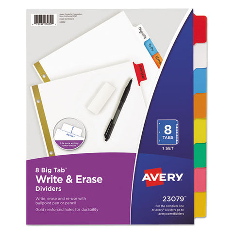 Write And Erase Big Tab Paper Dividers, 8-tab, 11 X 8.5, White, Assorted Tabs,1 Set