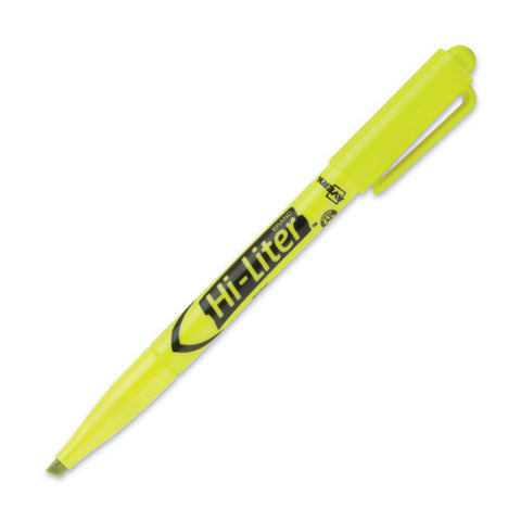 Hi-liter Pen-style Highlighters, Fluorescent Yellow Ink, Chisel Tip, Yellow/black Barrel, Dozen