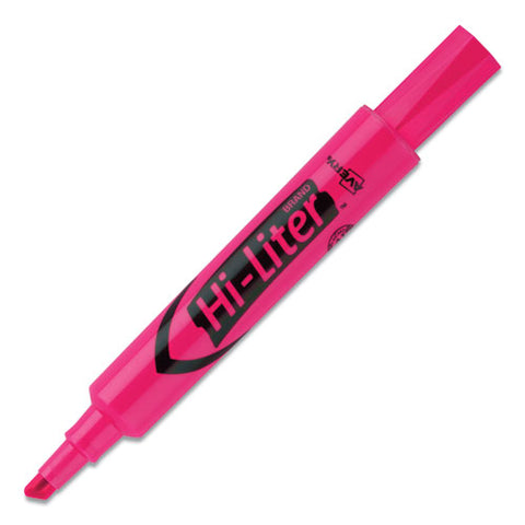 Hi-liter Desk-style Highlighters, Fluorescent Pink Ink, Chisel Tip, Pink/black Barrel, Dozen