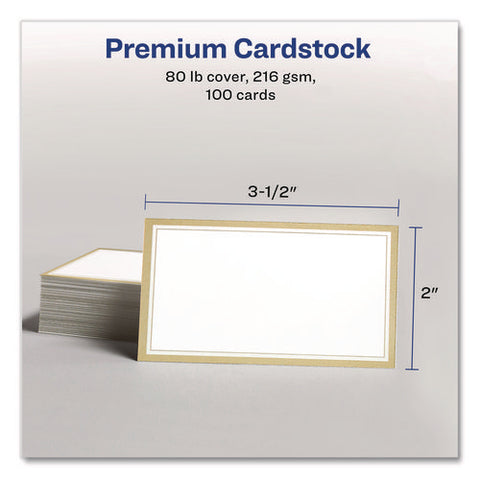 Business Cards With Metallic Gold Borders, Inkjet/laser, 2 X 3.5, White, 100 Cards, 10 Cards/sheet, 10 Sheets/pack