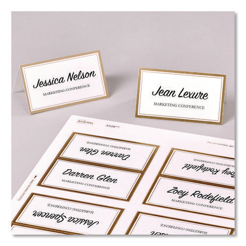 Matte White Metallic Gold Border Tent Cards, 3.5 X 2, 4 Cards/sheet, 20 Sheets/pack