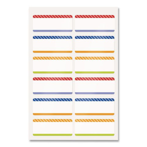 No-iron Fabric Labels, Multicolored Border, Handwrite Only, 0.75 X 1.75, White, 12/sheet, 2 Sheets/pack
