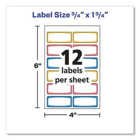 Avery Kids Handwritten Identification Labels, 1.75 X 0.75, Borders: Blue, Orange, Yellow, 12 Labels/sheet, 5 Sheets/pack