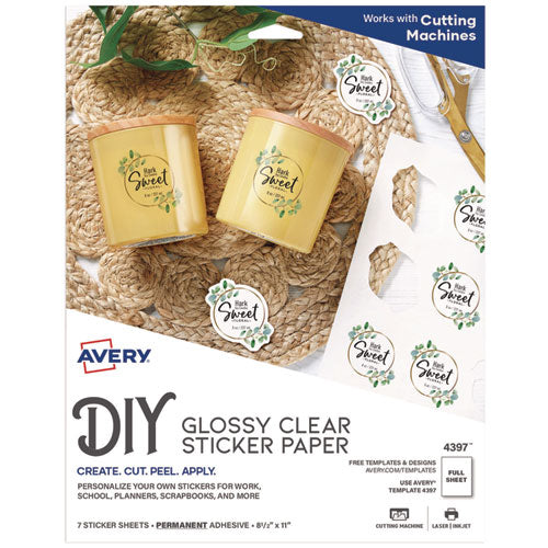 Avery Sticker Project Paper Laser/inkjet Multipurpose Labels, 11 X 8.5, Glossy Clear, 1 Label/sheet, 7 Sheets/pack