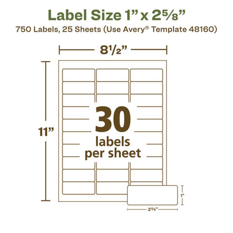 Ecofriendly Mailing Labels, Inkjet/laser Printers, 1 X 2.63, White, 30/sheet, 25 Sheets/pack