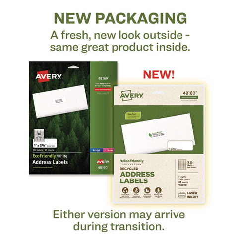 Ecofriendly Mailing Labels, Inkjet/laser Printers, 1 X 2.63, White, 30/sheet, 25 Sheets/pack