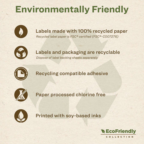 Ecofriendly Mailing Labels, Inkjet/laser Printers, 1 X 2.63, White, 30/sheet, 25 Sheets/pack