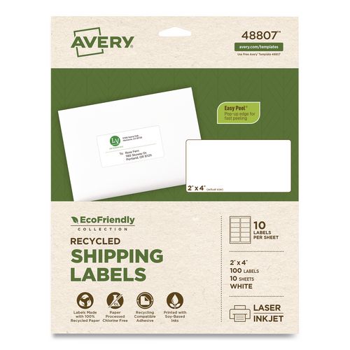 Ecofriendly Recycled Shipping Labels, Inkjet/laser, 2 X 4, White, 10 Labels/sheet, 10 Sheets/pack