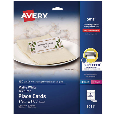 Small Textured Tent Cards, White, 3.75 X 1.44, 6 Cards/sheet, 25 Sheets/pack