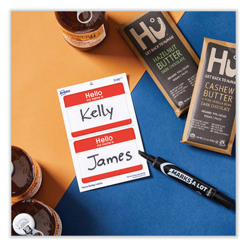 Printable Self-adhesive Name Badges, 2 1/3 X 3 3/8, Red "hello", 100/pack