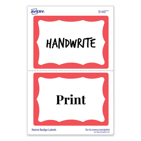 Printable Adhesive Name Badges, 3.38 X 2.33, Red Border, 100/pack