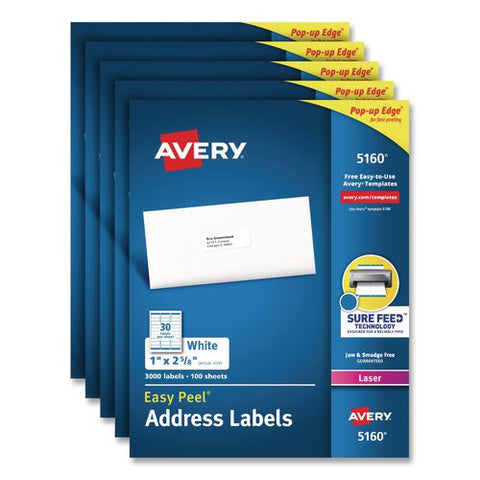Easy Peel White Address Labels With Sure Feed Technology, Laser, 1 X 2.63, 30/sheet, 100 Sheets/pack, 5 Packs/carton