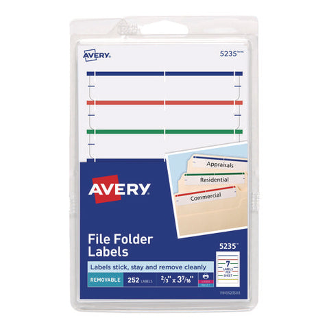 Removable File Folder Labels With Sure Feed Technology, 0.66 X 3.44, White, 7/sheet, 36 Sheets/pack